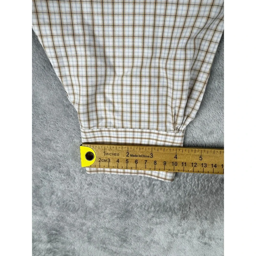 Brooks Brothers Mens Button Down Shirt L Tan Blue Check Cotton Long Sleeve